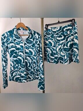 Tommy Bahama Raquet & Paddle Women's 2-Piece Teal White Floral Active Set XS/S